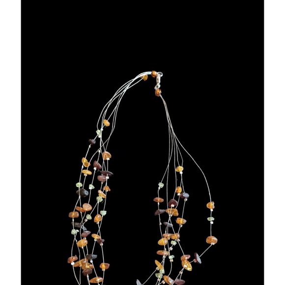 Orange Amber Chip Sterling Silver Necklace - SWE479 | JTV 925 Sterling Silver 6 Strand Amber Chip Necklace 18\